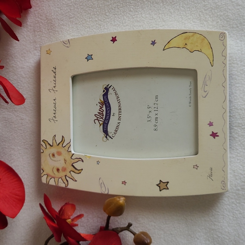 Flavia Picture Frame Photo Forever Friends Sun Moon Stars 6" X 7" Easel Back